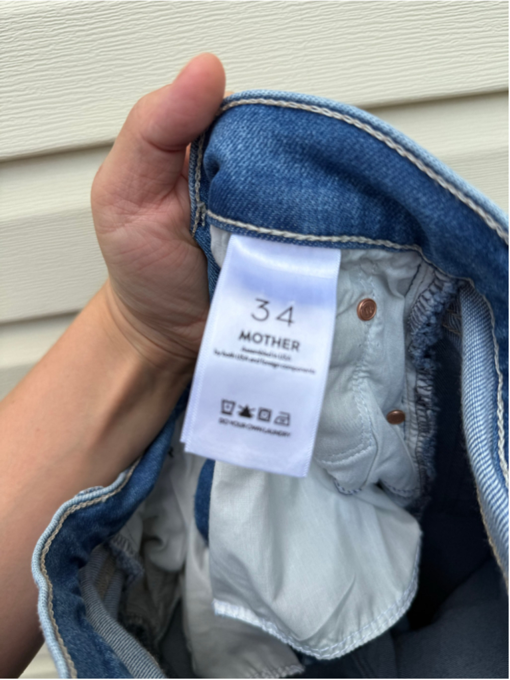 MOTHER The Tomcat Jeans 34 Layover High Rise Straight Leg Button Fly Blue - Picture 8 of 9